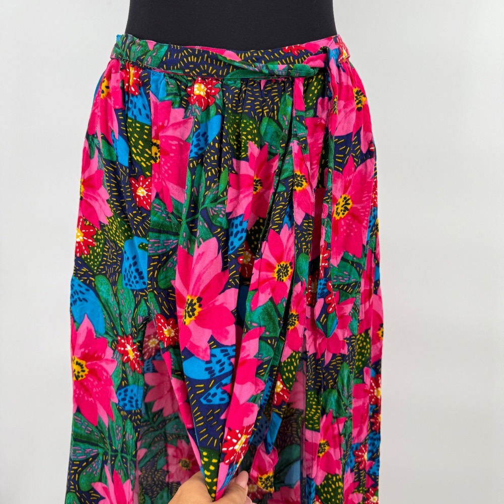Patrons of Peace Floral Maxi Skirt Pink Blue Tropical High Belt Womens Medium - Picture 6 of 15
